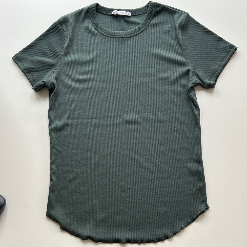 Ribbed Olive Short Sleeve Crewneck Tee